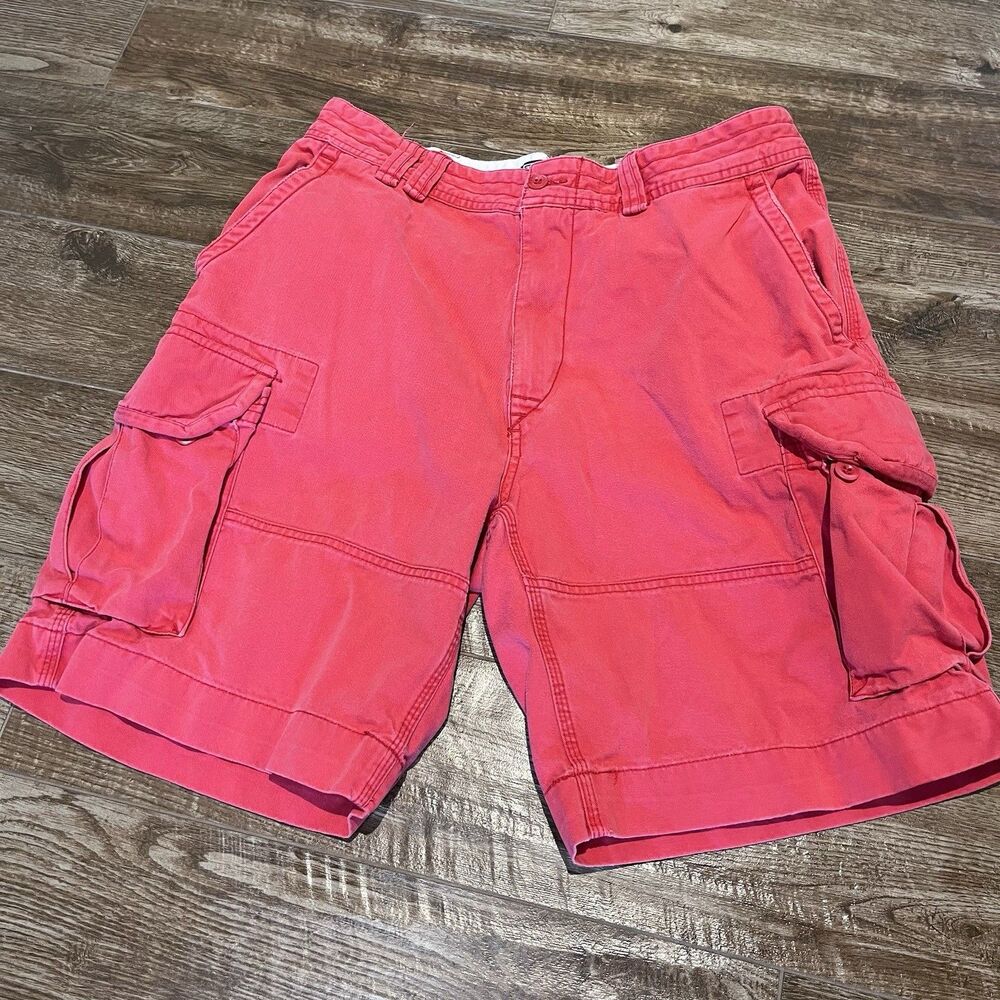Vintage Polo Ralph Lauren Shorts Mens Size 36 Red Cargo Utility Cotton Chino 90s